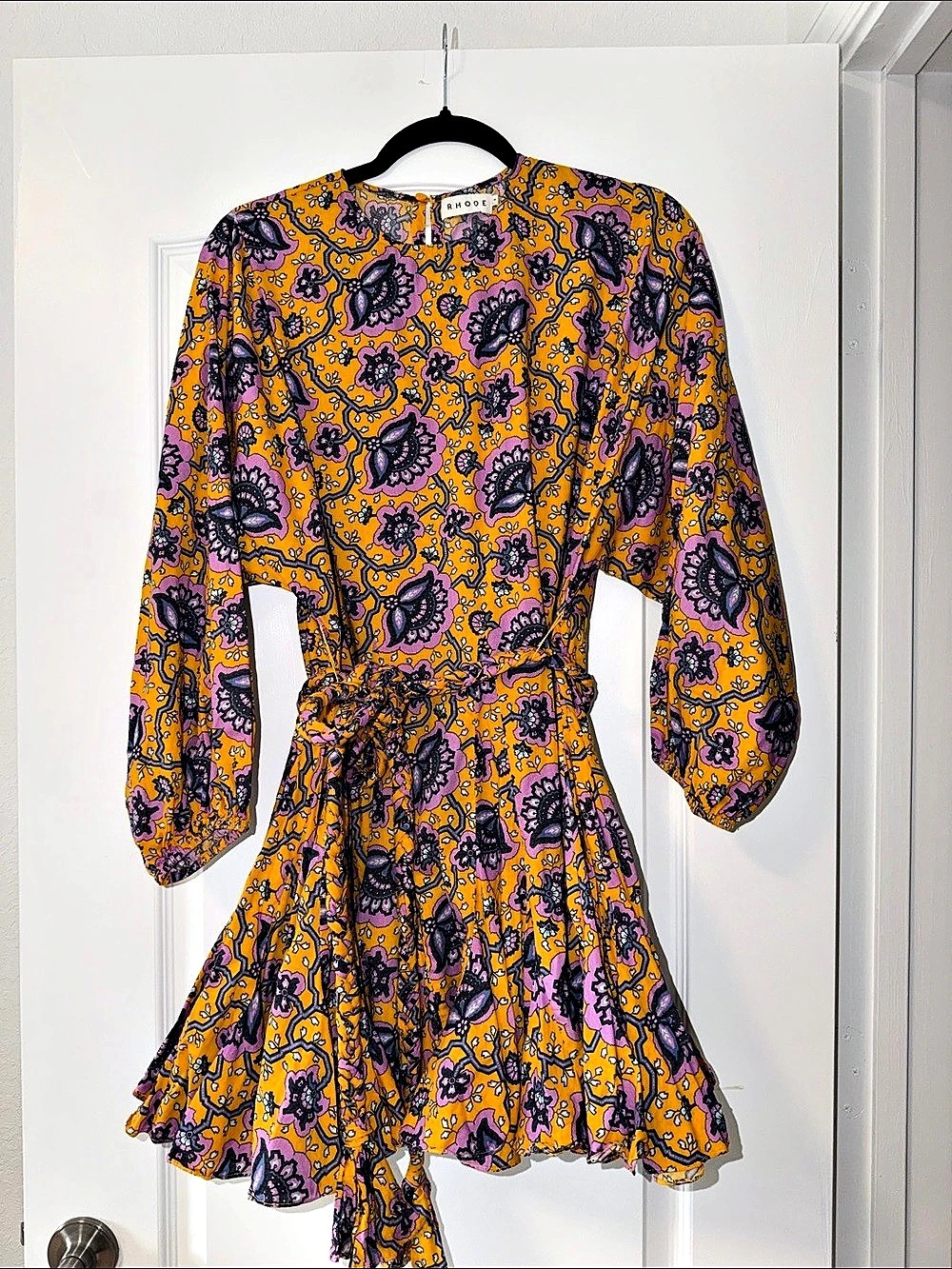 RHODE Ella Dress Floral Mini Dress in Orange & Purple size Small